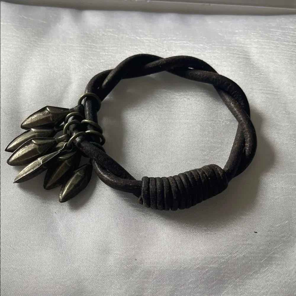 Brown Leather Bracelet with Metallic Accents